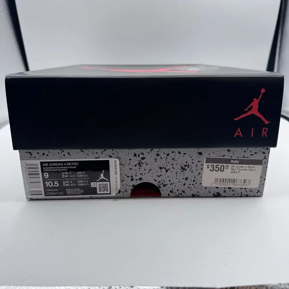 Air Jordan 4 Retro Red Thunder/Black, Size 9, CT8527-016